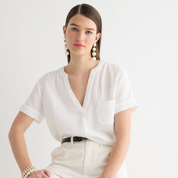 J. Crew Tops J Crew White Vneck Soft Gauze Popover Top Poshmark